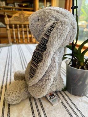 Jellycat Rare Retired Bashful Bunny grey bunny with striped ears